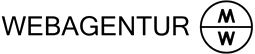 Logo mit Text "WEBAGENTUR" und einem Kreis mit den Buchstaben "M" oben und "W" unten.