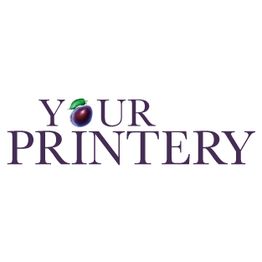 Logo-Text "Your Printery" mit einem Pflaumenbild als Buchstabe "O".