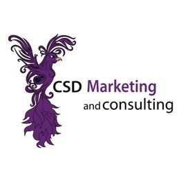 Purple phoenix design with text: "CSD Marketing and Consulting."