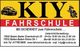 `Kiy Fahrschule Logo mit Auto, Motorrad und Kontaktdaten für Baden-Baden und Öffnungszeiten.`