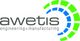 Logo von Awetis mit blau-grünen Bögen und dem Text "engineering+manufacturing".