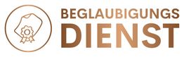 Stilisiertes Dokument mit Siegel und Text "Beglaubigungsdienst" in brauner Farbe.