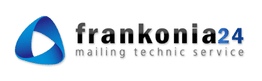 Logo von Frankonia24, blaues Symbol, Text: "mailing technic service".