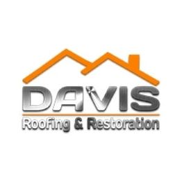 Logo of Davis Roofing & Restoration with two orange roof outlines above the text.