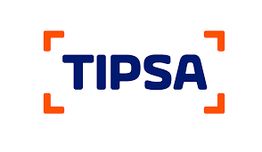 Logotipo de TIPSA con letras azules y esquinas naranjas.