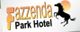 Logo do Fazzenda Park Hotel com cavalo e sol nascente ao fundo.