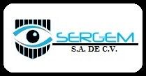Logo de SERGEM S.A. DE C.V. con un diseño de ojo y escudo en colores negro y azul.