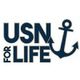 Text "USN for LIFE" with an anchor symbol, in navy blue.