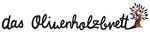 "Schriftzug 'das Olivenholzbrett' mit kleinem Olivenbaum-Symbol."