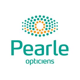 Logo van Pearle Opticiens met stippen in vorm van een oog en tekst in groen en oranje.
