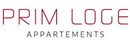 Alt-Text: "Logo mit rotem Schriftzug 'PRIM LOGE' und 'APPARTEMENTS' in Schwarz darunter."