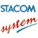 Logo met blauwe tekst "STACOM" en rode tekst "system" met een blauwe streep eronder.