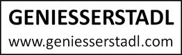 "Geniesserstadl-Logo mit Website www.geniesserstadl.com in schwarzer Schrift auf weißem Hintergrund."