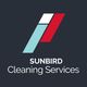 Logo of Sunbird Cleaning Services with a stylized geometric design in white, red, and blue.