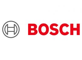 Logo de Bosch avec texte rouge et symbole rond à gauche sur fond blanc.