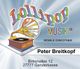 Lollipop Musik, mobile Diskothek-Logo mit Grammophon und Adresse von Peter Breitkopf in Ganderkesee.