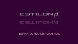Paarse achtergrond met de tekst: "Estilona, uw natuurkapster aan huis."