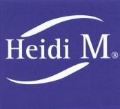 Blaues Logo mit weißem Text "Heidi M" und geschwungenen Linien darüber und darunter.