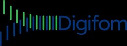 Logo mit grün-blauen Linien und dem Text "Digifom" auf schwarzem Hintergrund.