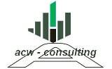 Logo mit grünen und grauen Balken und Text "acw-consulting" darunter.