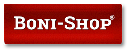 Rotes Logo mit weißem Text: "BONI-SHOP" und einem kleinen eingekreisten R oben rechts.