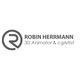 Ein Logo mit einem „R“ und dem Text „Robin Herrmann 3D Animator & cgArtist“.