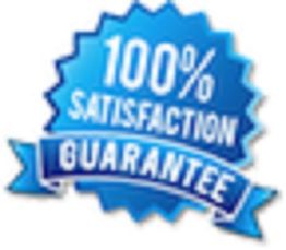 A blue badge with "100% Satisfaction Guarantee" in white text.
