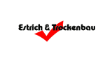 "Text 'Estrich & Trockenbau' mit rotem Häkchen darunter auf weißem Hintergrund."
