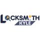 "Locksmith Kyle logo with key inside a magnifying glass, and a keyhole integrated in the design."