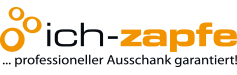 Logo mit Text: "ich-zapfe ... professioneller Ausschank garantiert", schwarz und orange gestaltet.