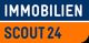 Logo mit blauem und orangem Hintergrund, darauf steht "Immobilien Scout 24".