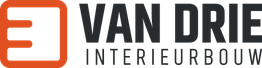 Logo van Van Drie Interieurbouw met een oranje vierkant en zwarte tekst.