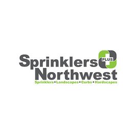 Logo for Sprinklers Northwest Plus with focus on sprinklers, landscapes, curbs, and hardscapes.