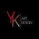 Texto "YK Art Design" en fondo negro, letras "YK" en rojo y degradado.