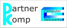 Logo mit Text "Partner Comp", "Computer", "Netzwerke" in blau und schwarz.