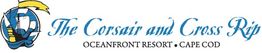 Logo for "The Corsair and Cross Rip" Oceanfront Resort with a ship illustration.
