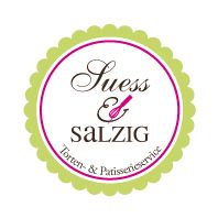Logo: Kreis mit grünem Rand, Text "Suess & Salzig" in der Mitte, "Torten- & Patisserieservice" unten.