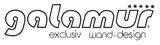 Logo mit dem Schriftzug "galamür", darunter "exclusiv wand-design" in schwarzweiß.