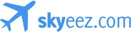 Logo mit blauem Flugzeugsymbol und Text "skyeez.com".