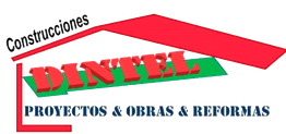 Logo de Construcciones Dintel con texto "Proyectos & Obras & Reformas" y diseño de casa.