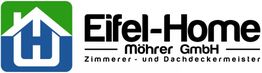 Logo von Eifel-Home Möhrer GmbH, Zimmerer- und Dachdeckermeister. Haus-Symbol, Grün und Blau.