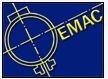 Logotipo azul con diseño técnico amarillo y la palabra "EMAC".