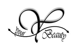 Stijlvol zwart logo met sierlijke tekst: "Your Beauty" en een decoratieve krul eromheen.