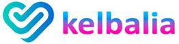 Logotipo con un corazón azul junto a la palabra "kelbalia" en tonos azul y rosa.