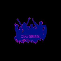 Silueta de grupo celebrando con el texto "Xiena Despedidas" en fondo negro.