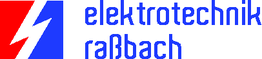 Logo mit rotem und blauem Blitz, Text "elektrotechnik raßbach".