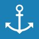 Weißer Anker-Icon auf blauem Hintergrund.