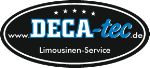 Logo von DECA-tec, einem Limousinen-Service, auf schwarzem ovalem Hintergrund.