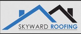 Skyward Roofing logo with blue and black roof graphics on a light background.