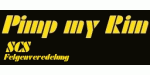 Gelbes Logo mit Text: "Pimp my Rim" und "SCS Felgenveredelung" auf schwarzem Hintergrund.